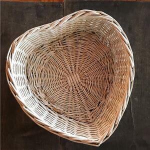 Vintage white wicker basket heart shaped